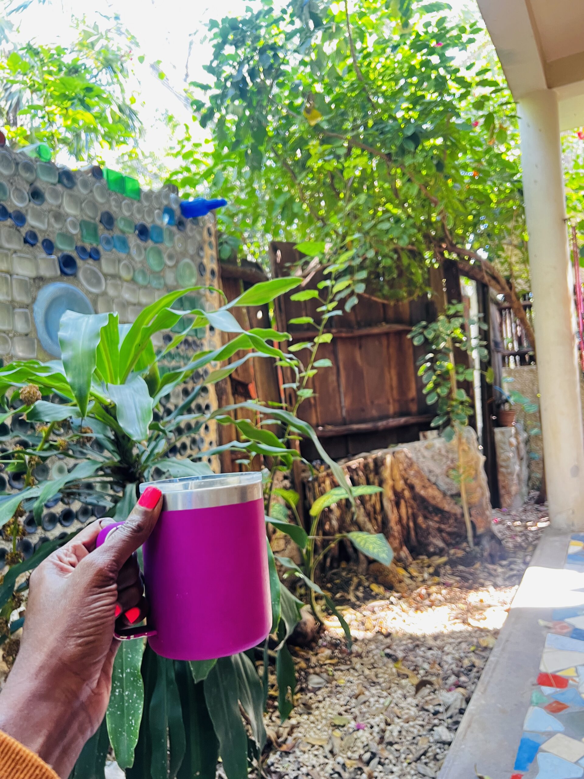 Tulum Mexico House Tour Coffee On The Patio In A Pink Mug