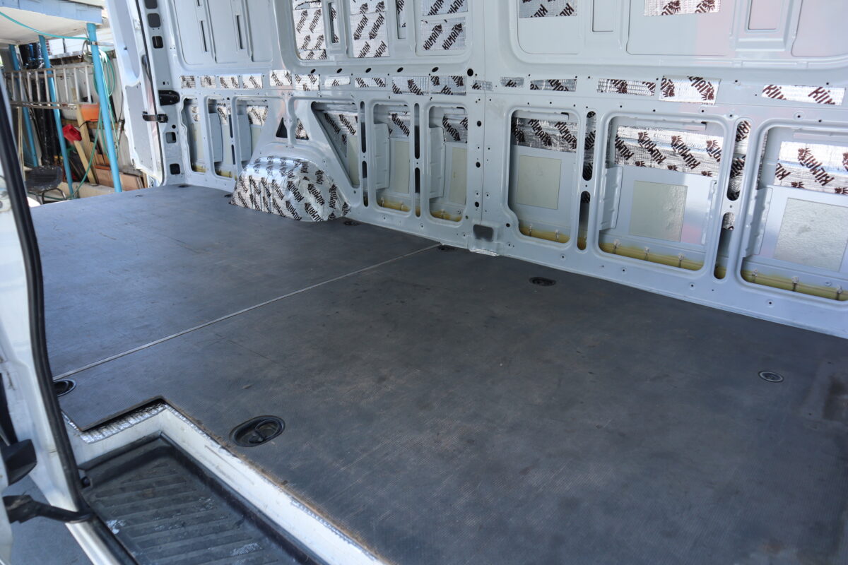 Bolting down the Sprinter van subfloor